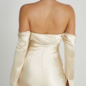 Meshki Cream Satin Off-Shoulder Maxi Dress